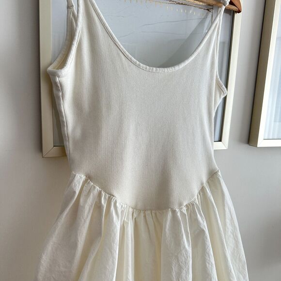 Free People Dylan Midi Dress Womens Medium Boho Poplin Knit Open Back Peasant - Picture 8 of 13